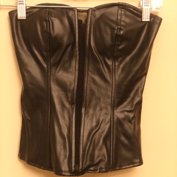 Black Leather Corset Strapless Top - Picture 2 of 4